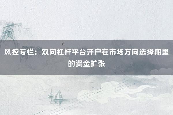 风控专栏：双向杠杆平台开户在市场方向选择期里的资金扩张