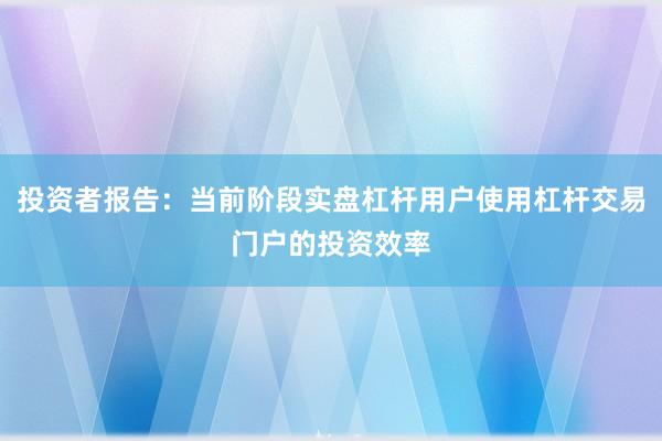 投资者报告：当前阶段实盘杠杆用户使用杠杆交易门户的投资效率