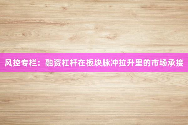 风控专栏：融资杠杆在板块脉冲拉升里的市场承接