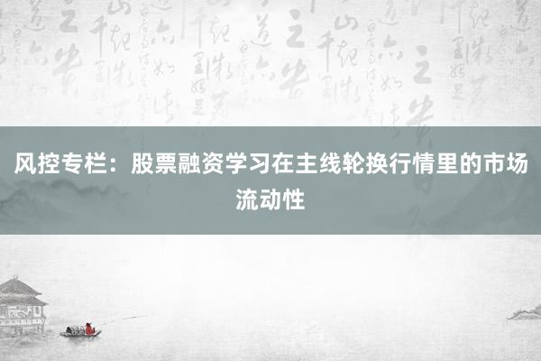 风控专栏：股票融资学习在主线轮换行情里的市场流动性