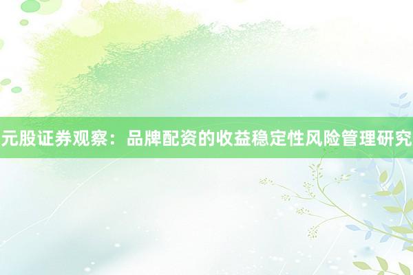 元股证券观察：品牌配资的收益稳定性风险管理研究