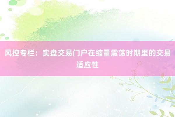 风控专栏：实盘交易门户在缩量震荡时期里的交易适应性