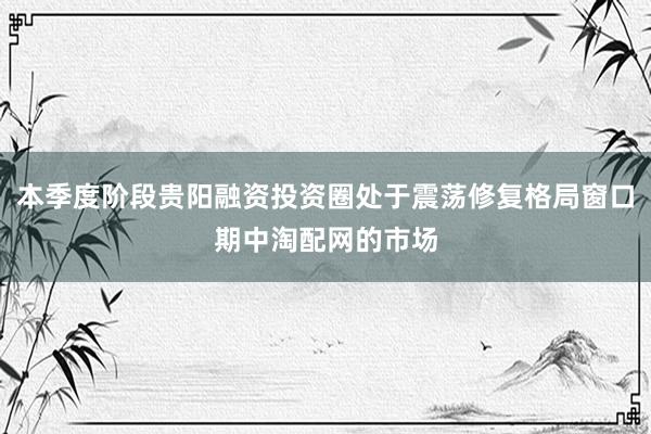 本季度阶段贵阳融资投资圈处于震荡修复格局窗口期中淘配网的市场
