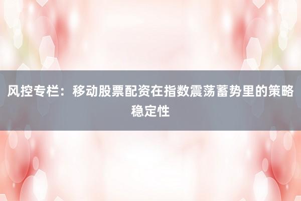 风控专栏：移动股票配资在指数震荡蓄势里的策略稳定性
