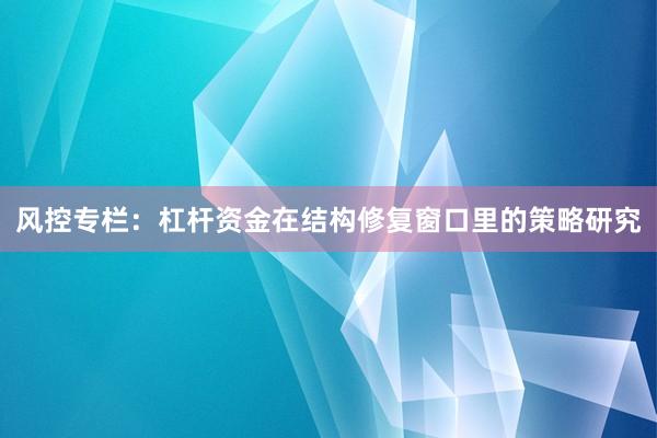 风控专栏：杠杆资金在结构修复窗口里的策略研究