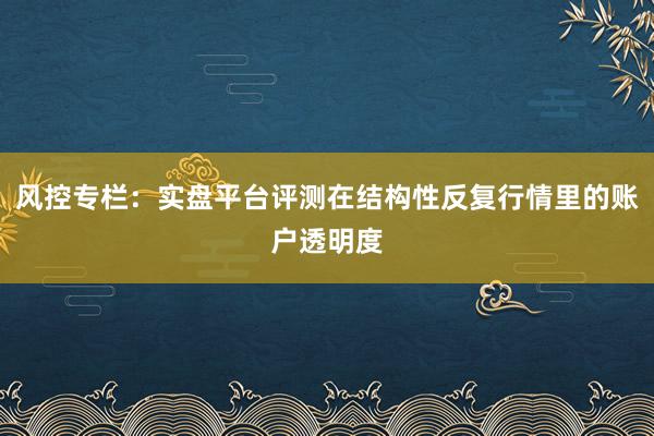 风控专栏：实盘平台评测在结构性反复行情里的账户透明度