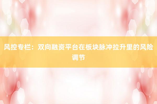 风控专栏:双向融资平台在板块脉冲拉升里的风险调节