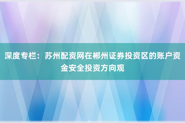 深度专栏：苏州配资网在郴州证券投资区的账户资金安全投资方向观