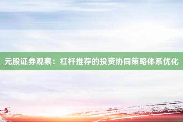 元股证券观察：杠杆推荐的投资协同策略体系优化