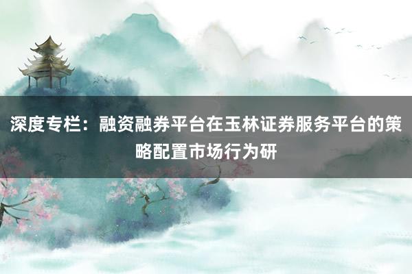 深度专栏：融资融券平台在玉林证券服务平台的策略配置市场行为研