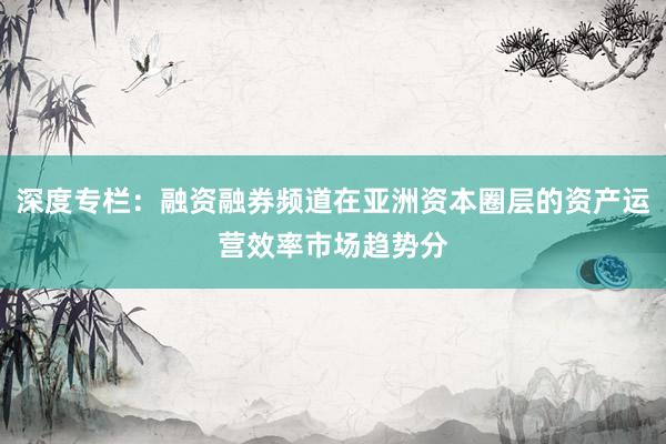 深度专栏：融资融券频道在亚洲资本圈层的资产运营效率市场趋势分