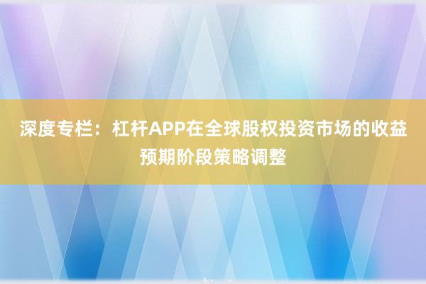 深度专栏：杠杆APP在全球股权投资市场的收益预期阶段策略调整