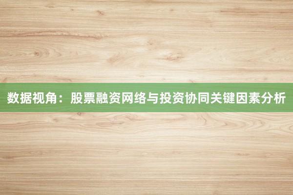 数据视角：股票融资网络与投资协同关键因素分析