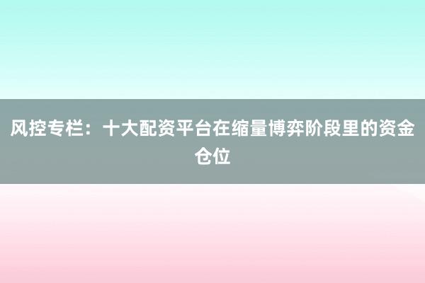 风控专栏:十大配资平台在缩量博弈阶段里的资金仓位