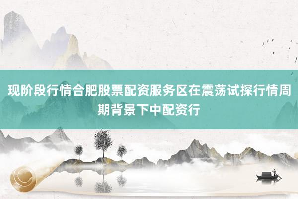 现阶段行情合肥股票配资服务区在震荡试探行情周期背景下中配资行