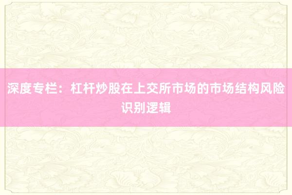 深度专栏：杠杆炒股在上交所市场的市场结构风险识别逻辑