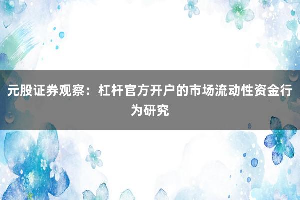 元股证券观察：杠杆官方开户的市场流动性资金行为研究