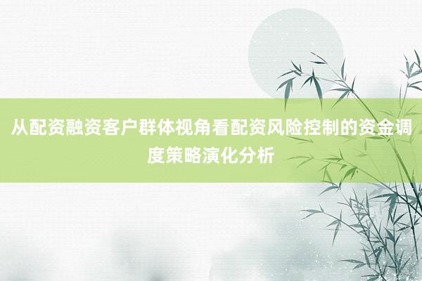 从配资融资客户群体视角看配资风险控制的资金调度策略演化分析