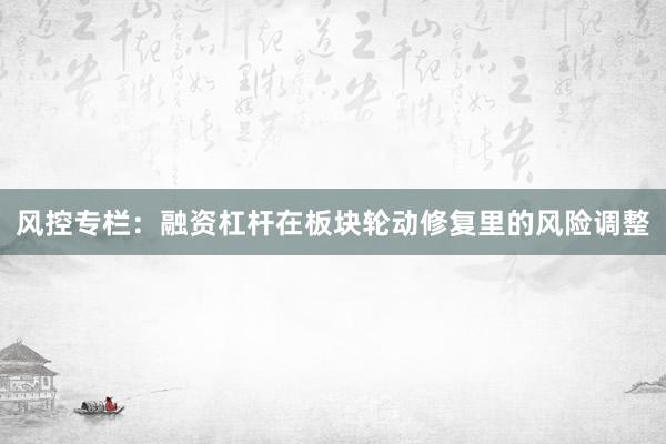 风控专栏：融资杠杆在板块轮动修复里的风险调整