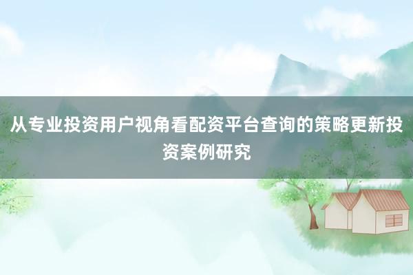 从专业投资用户视角看配资平台查询的策略更新投资案例研究
