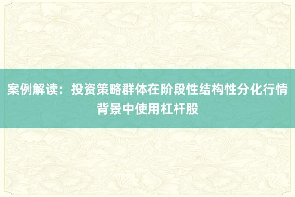案例解读：投资策略群体在阶段性结构性分化行情背景中使用杠杆股