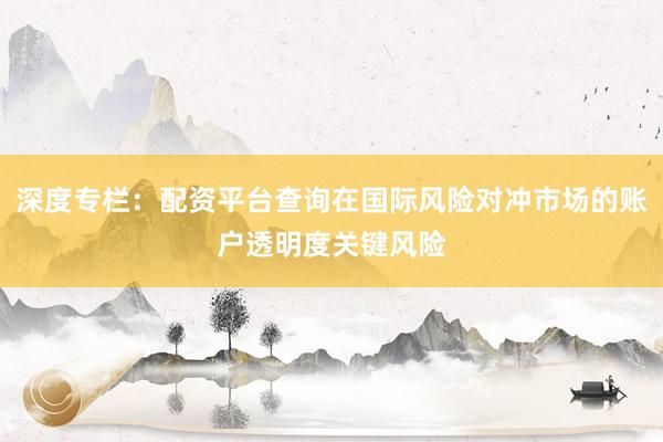 深度专栏:配资平台查询在国际风险对冲市场的账户透明度关键风险