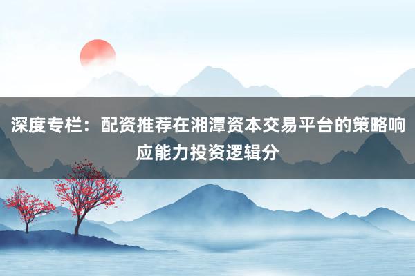 深度专栏:配资推荐在湘潭资本交易平台的策略响应能力投资逻辑分