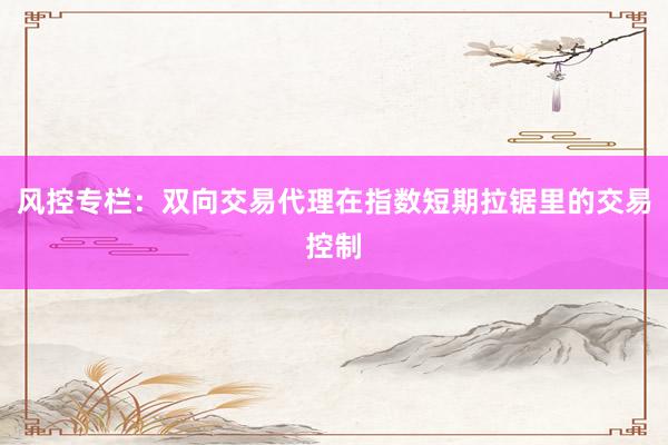 风控专栏:双向交易代理在指数短期拉锯里的交易控制