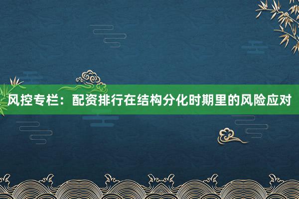 风控专栏:配资排行在结构分化时期里的风险应对