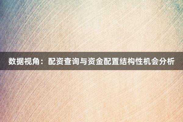 数据视角：配资查询与资金配置结构性机会分析