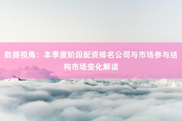 数据视角：本季度阶段配资排名公司与市场参与结构市场变化解读