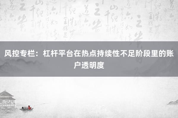 风控专栏：杠杆平台在热点持续性不足阶段里的账户透明度
