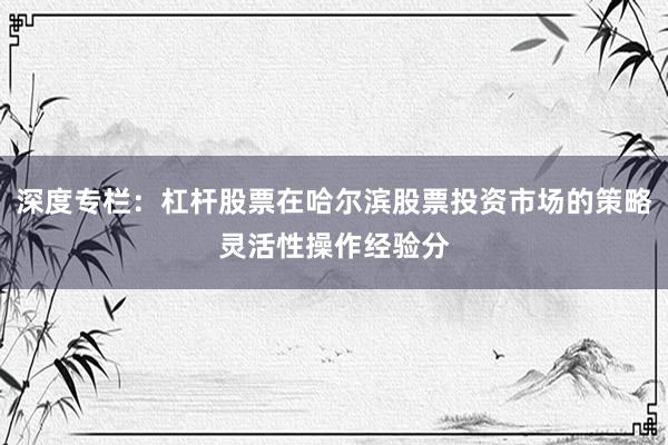 深度专栏：杠杆股票在哈尔滨股票投资市场的策略灵活性操作经验分