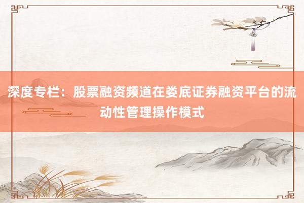 深度专栏：股票融资频道在娄底证券融资平台的流动性管理操作模式