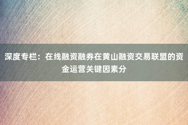 深度专栏：在线融资融券在黄山融资交易联盟的资金运营关键因素分