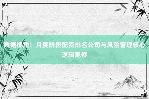 数据视角：月度阶段配资排名公司与风险管理核心逻辑观察