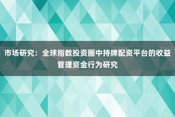 市场研究：全球指数投资圈中持牌配资平台的收益管理资金行为研究