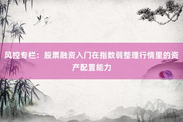 风控专栏：股票融资入门在指数弱整理行情里的资产配置能力