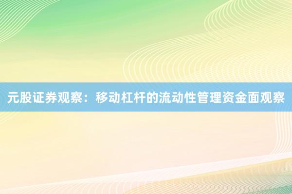 元股证券观察:移动杠杆的流动性管理资金面观察