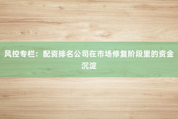 风控专栏：配资排名公司在市场修复阶段里的资金沉淀