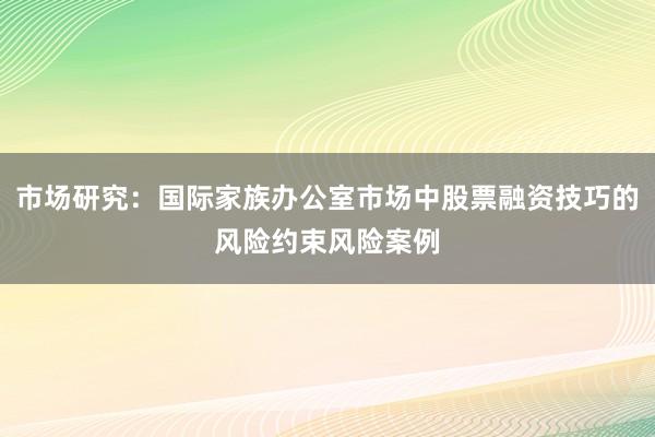 市场研究：国际家族办公室市场中股票融资技巧的风险约束风险案例