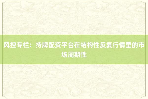 风控专栏:持牌配资平台在结构性反复行情里的市场周期性