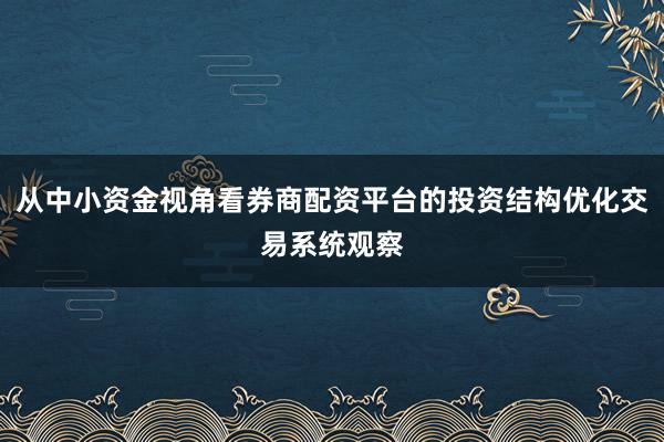 从中小资金视角看券商配资平台的投资结构优化交易系统观察