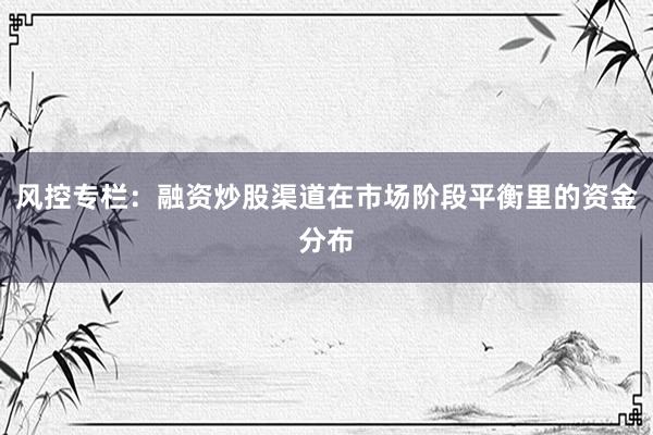 风控专栏：融资炒股渠道在市场阶段平衡里的资金分布