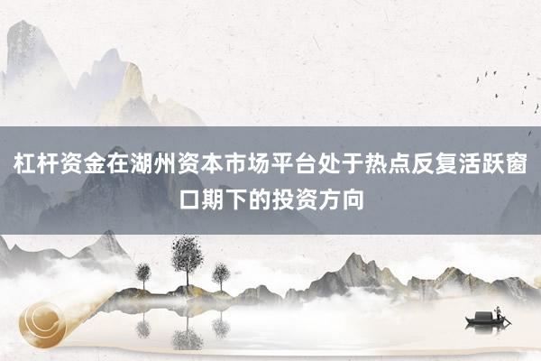 杠杆资金在湖州资本市场平台处于热点反复活跃窗口期下的投资方向