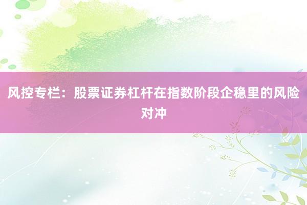 风控专栏:股票证券杠杆在指数阶段企稳里的风险对冲