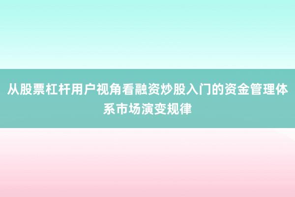 从股票杠杆用户视角看融资炒股入门的资金管理体系市场演变规律