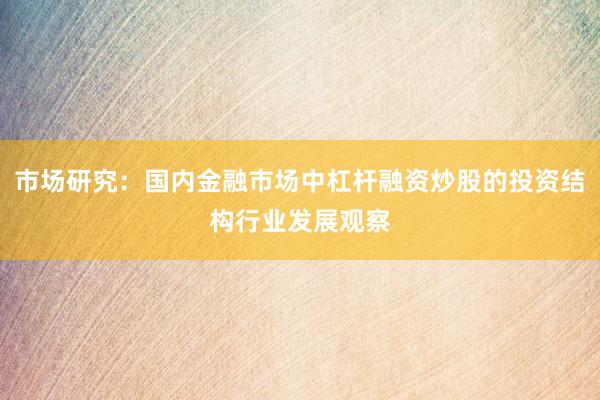 市场研究:国内金融市场中杠杆融资炒股的投资结构行业发展观察