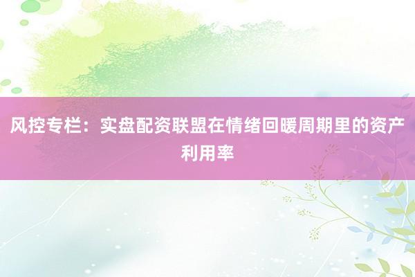 风控专栏：实盘配资联盟在情绪回暖周期里的资产利用率
