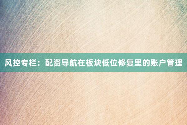 风控专栏：配资导航在板块低位修复里的账户管理